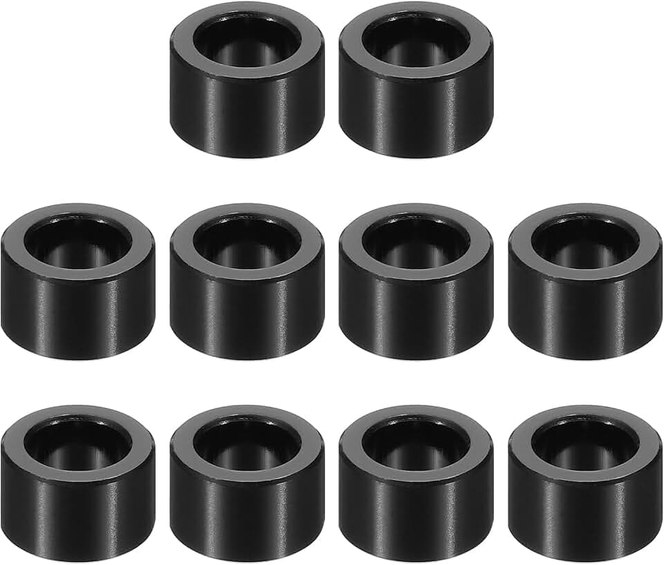 PATIKIL 10 Stück Aluminium Abstandshalter Round, M8 Distanzhülsen 8mm ID x 12.7mm OD x 9.5mm H, Ohne Gewinde Säulen Unterlegscheiben Sortiment Kit, Schwarz