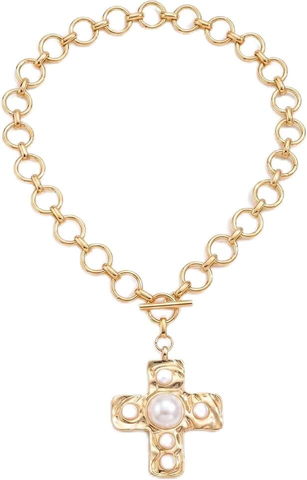 Western Layered Turquoise Cross Necklace Set for Women, Cowgirl Beaded Choker Necklaces, Boho Navajo Silver Pendant Necklaces, Vintage Western Jewelry for Country Rodeo