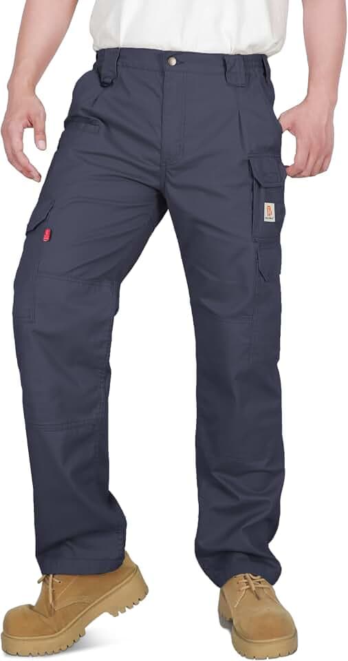 BOCOMAL FR Pants for Men 10 Cargo Pockets Relaxed Fit Water/Oil Resistant