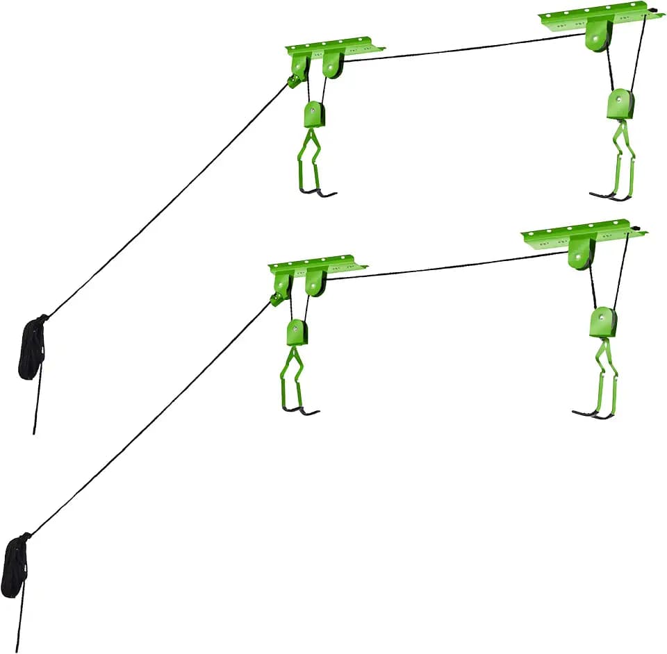Rad Sportz Bike Hanger Set - Overhead Pulley System, Green, 2-Pack