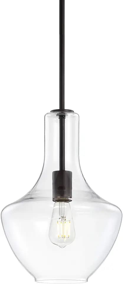 JONATHAN Y Watts Schoolhouse 10.5" Pendant Light, Oil Rubbed Bronze/Clear