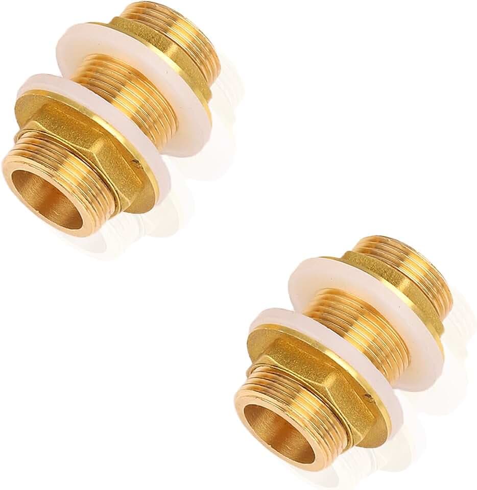 2 Stück Messing Schottverschraubung G3/4, Messing Tankdurchführung, Schlauchdurchführung mit Silikondichtung für Wassertank, Wasserturm, Wasserpumpe usw (D20,G3/4, 50MM)