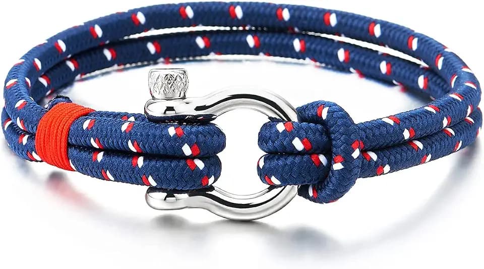 COOLSTEELANDBEYOND Mens Women Steel Screw Anchor Shackles Nautical Sailor Rope Cord Wrap Bracelet Wristband
