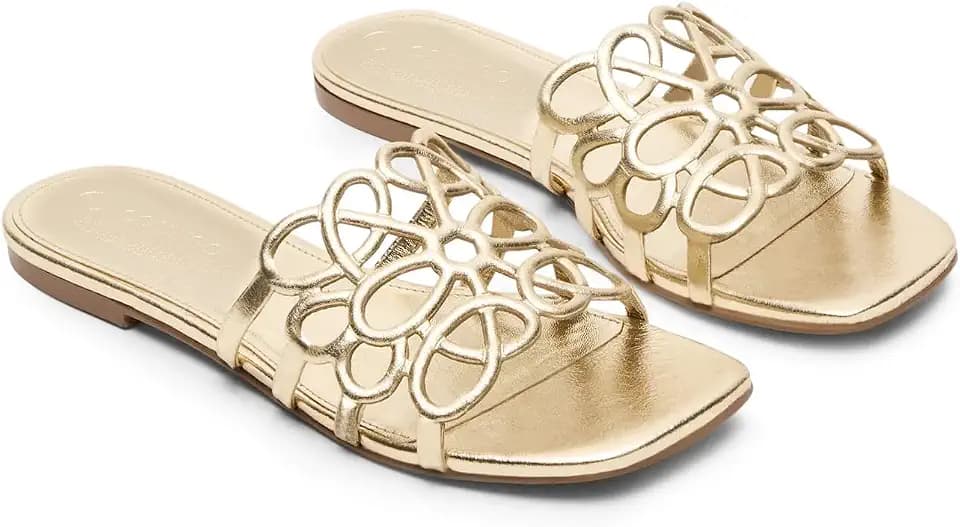 Coutgo Womens Flat Sandals Comfortable Square Open Toe Slides Slip On Summer Dressy Beach Shoes