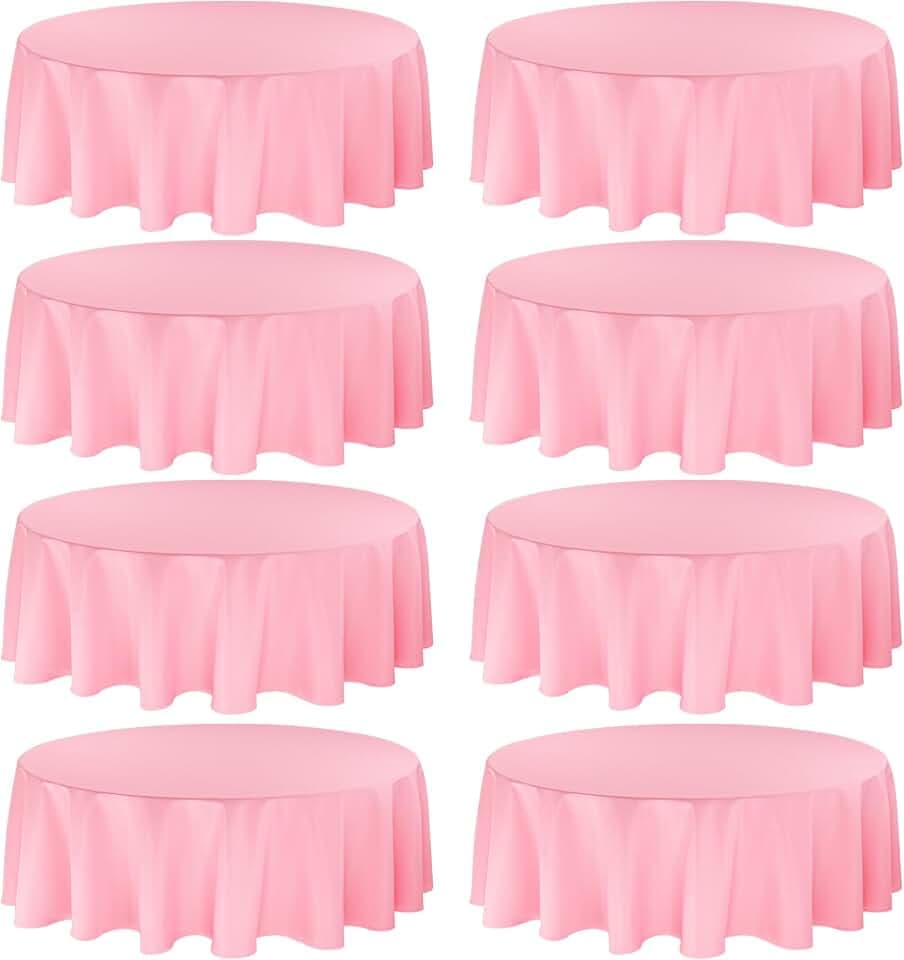 Fivenl 8 Pack Premium Round Tablecloth 90 Inch Pink Round Table Covers Bulk Washable Polyester Fabric Round Table Clothes for Wedding Party Reception Banquet Buffet Restaurant (Pink, 90 Inch)