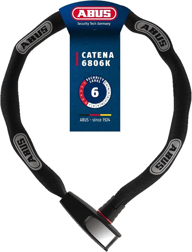 ABUS Kettenschloss Catena 6806K – Leichtes Fahrradschloss aus gehärtetem Stahl mit modischem Textilschlauch – Vierkantkette mit ABUS-Sicherheitslevel 6
