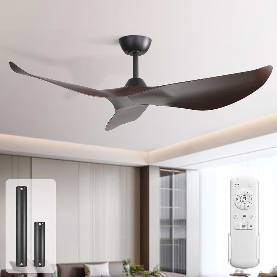 Sofucor 132cm Leise Deckenventilator ohne Licht, Fernbedienung