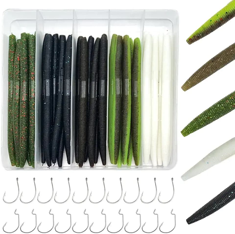 Senko Wacky Worms - Soft Plastic Lures, 30pcs Rubber Worms, 4-5 inches for Bass Freshwater & Saltwater Fishing