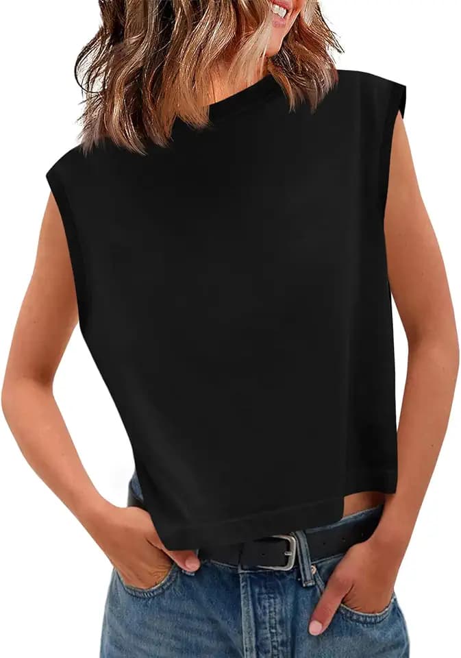 Tankaneo Damen Tank Tops Sommer Ärmellose Shirts Basic Rundhals Locker Tees Top Casual Einfarbig Cami Oberteile
