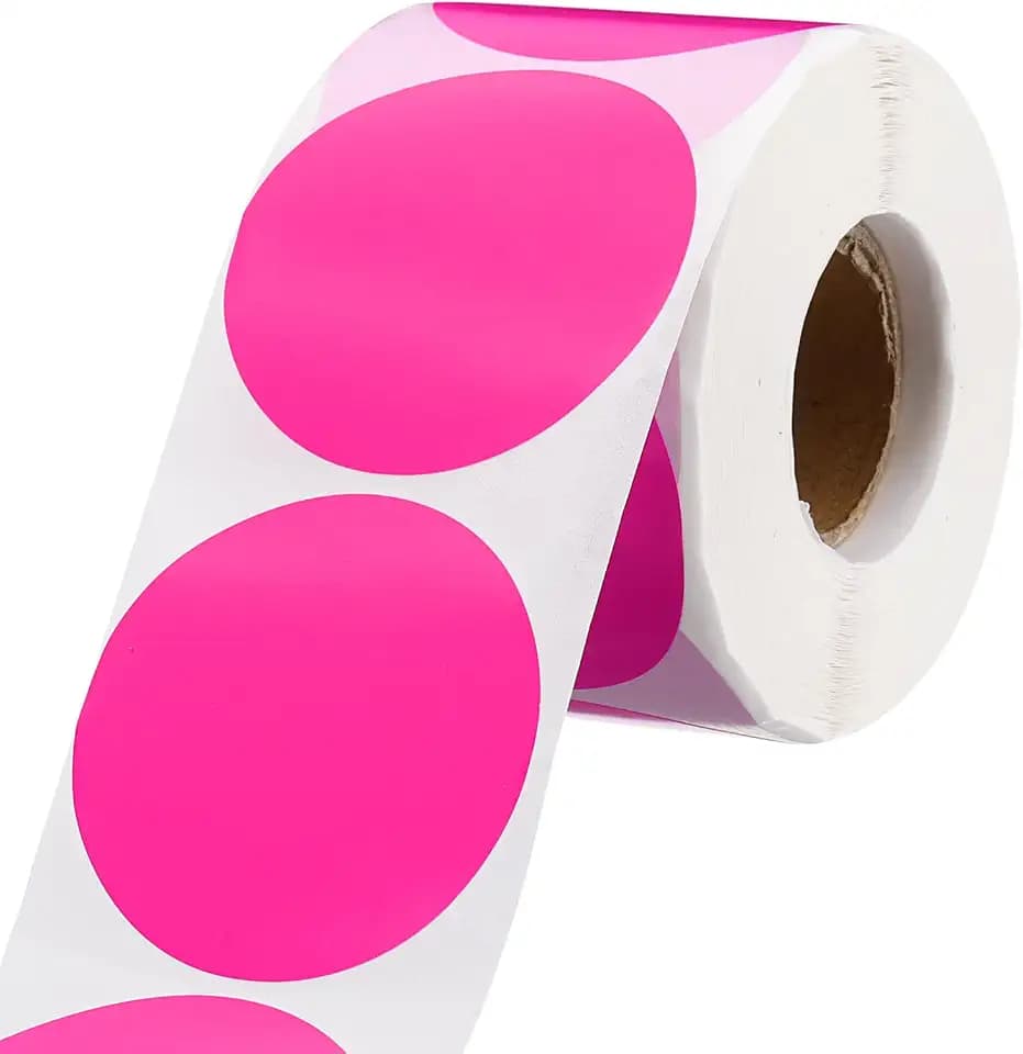 QUARKZMAN 500 Stück Klebepunkte Bunt, 50mm Runde Punktaufkleber, Selbstklebende Markierungspunkte Etiketten, Punkt Aufkleber für Schule, Kalender, Karten (Fluoreszierendes Pink, 1 Rolle)