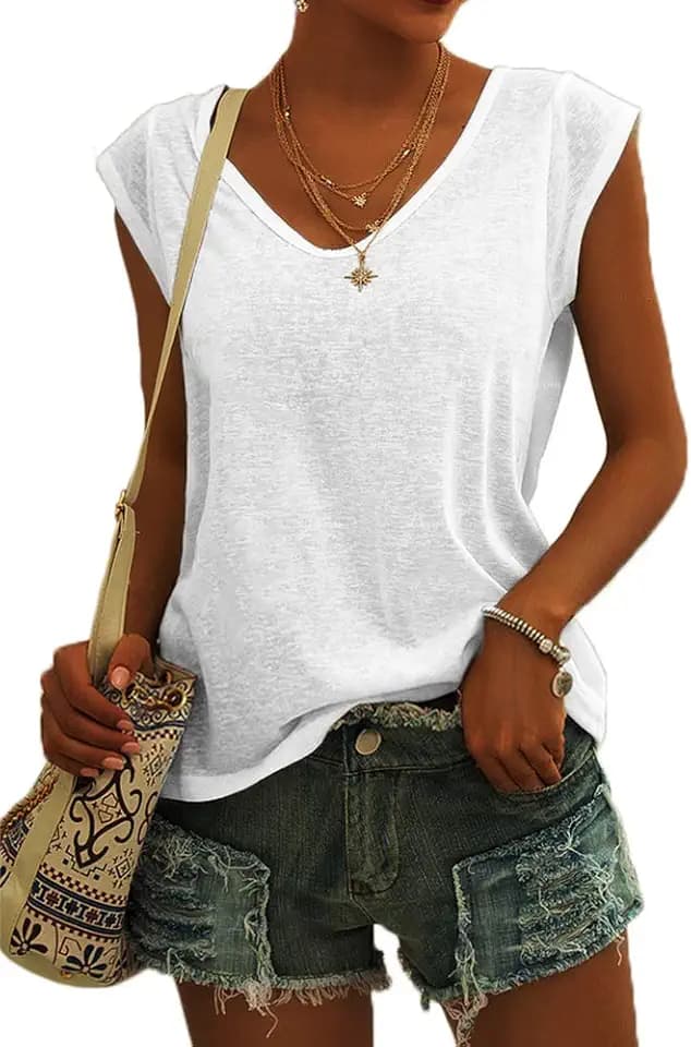 GeGekoko Damen T Shirt V-Ausschnitt Sommer Basic Top