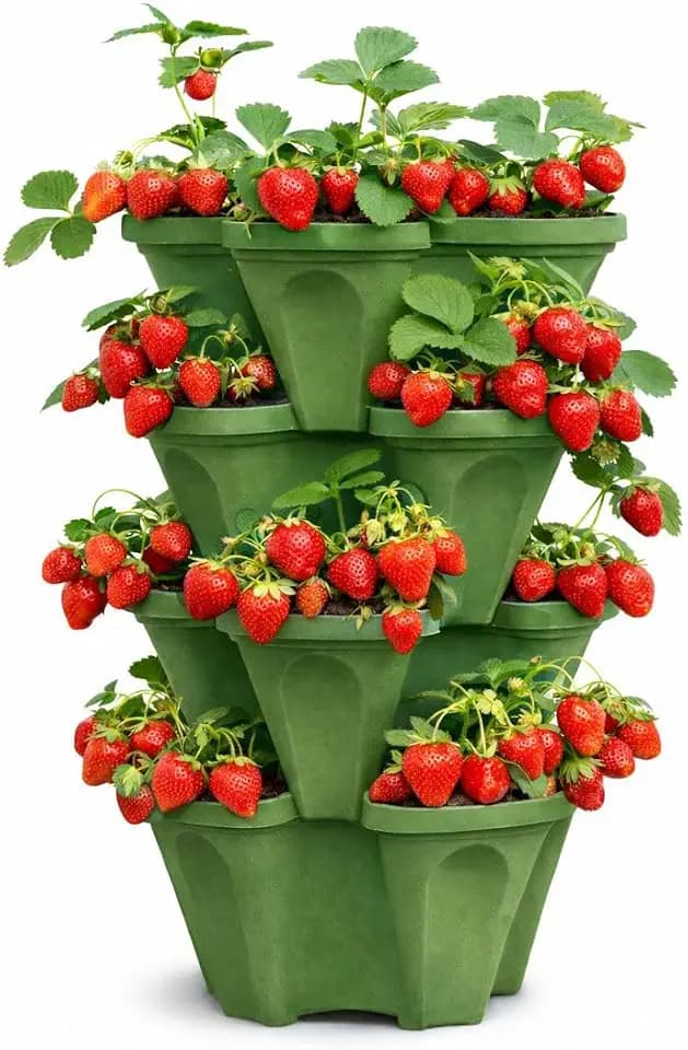 Strawberry Planter Tower, 4 Tier Stackable Vertical Planter, 16 Plant Sites, Space Saving Garden Planter, Indoor Outdoor, Made in USA (4, Sagebrush Green, Small)