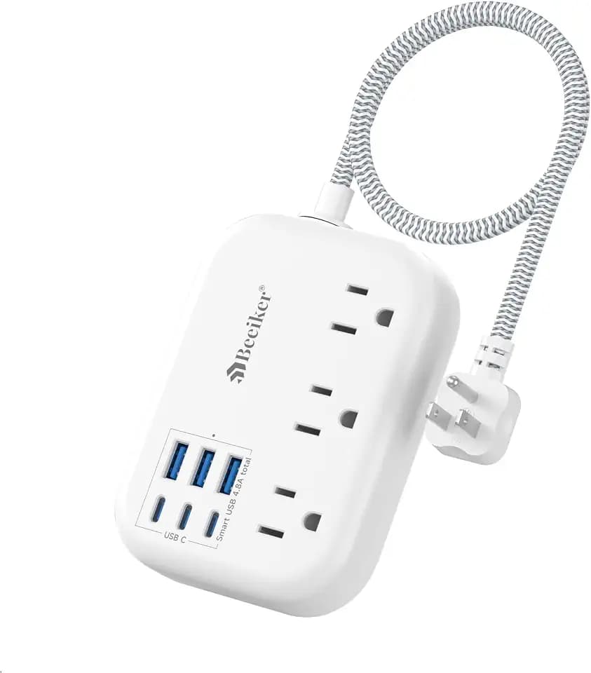 Beeiker Short Extension Cord 1 Ft,6 USB (3 USB C) Power Strip,3 Outlets
