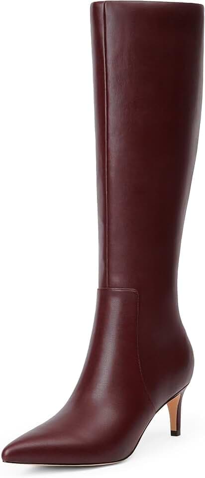 QIY Kitten Heel Knee High Boots for Women Fall Tall Boots