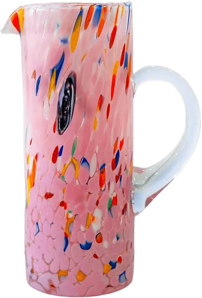 MurArt Krug aus Muranoglas, 600 ml, zylindrische Form, Höhe 22 cm, verziert mit handgearbeiteten Murrine, hergestellt in Italien