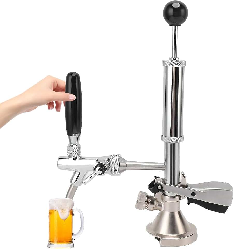 4 Zoll Bierfass Partypumpe, Edelstahl Bierfass Zapfhahn mit Luftpumpe und Verteiler, Fassbier Kegerator Pumpe für Picknicks, Partys oder Camping