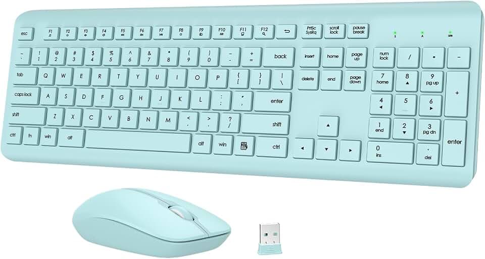 Wireless Keyboard and Mouse Combo, Full-Size Silent Ergonomic Keyboard and Optical Mouse, Long Battery Life, 2.4GHz Lag-Free Cordless Mice Keyboard for Computer, Mac, Laptop, PC, Windows(Green)