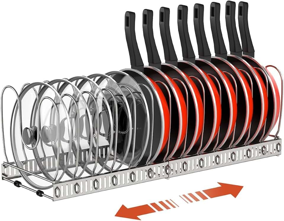 Housolution Pot and Pan Lid Organizer Holder Storage Rack, Silver