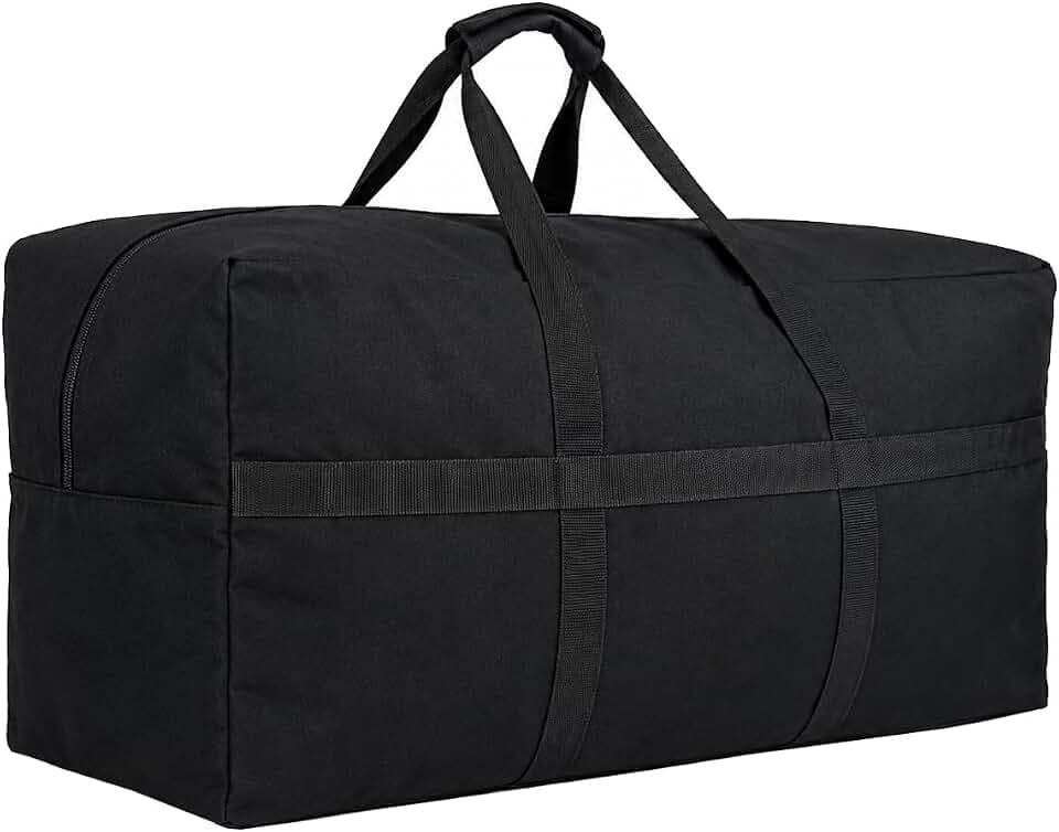 Extra Large Canvas Duffle Bag for Travel, Big XL Oversized Foldable Storage Bags with Reinforced Handles & Lockable Zipper - Black, 540L