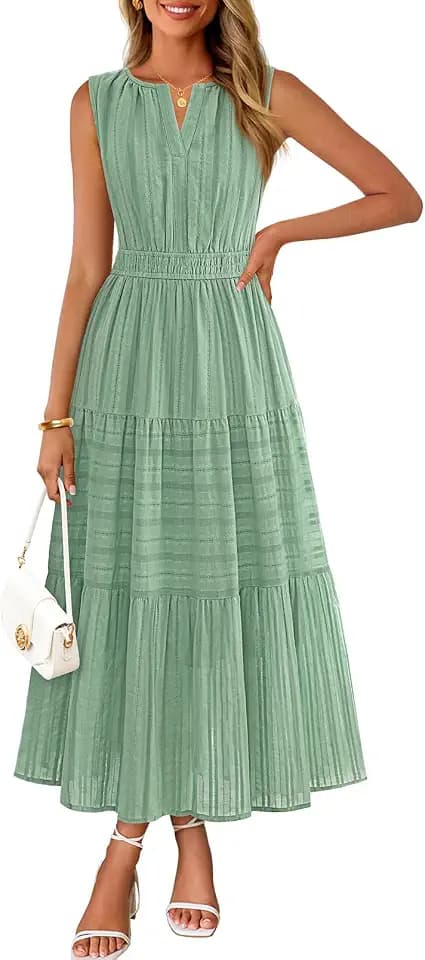 MEROKEETY Summer Casual Sleeveless V Neck Midi Maxi Cotton Dress Women 2026