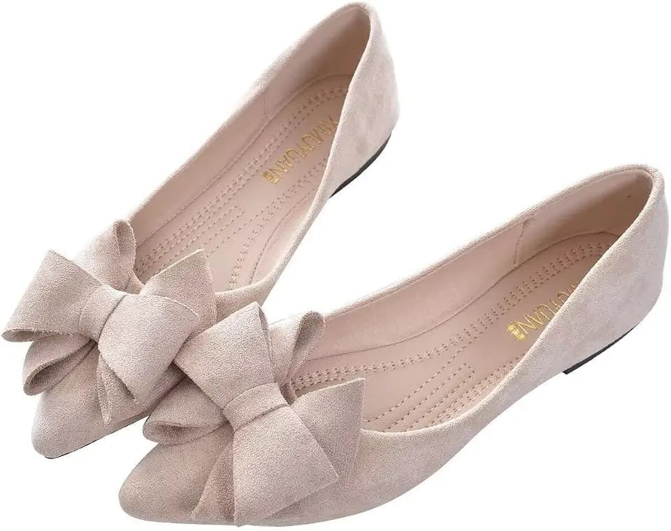 SAILING LU Womens Bowknot Ballet Flats Pointy Toe Suede