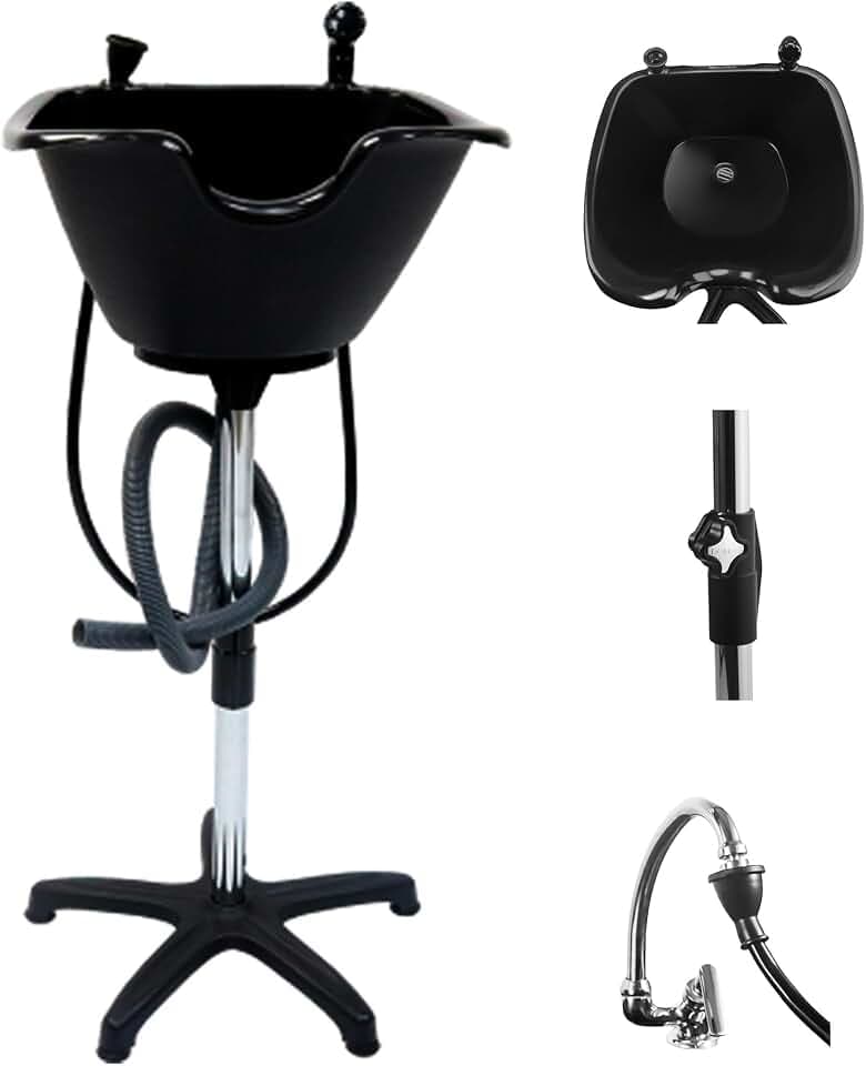 Dompel Portable Shampoo Bowl – Washing Unit & Hair Sink for Salons, Home Care, Seniors & Disabled – Chrome Steel Structure, Adjustable Height, 22L Capacity