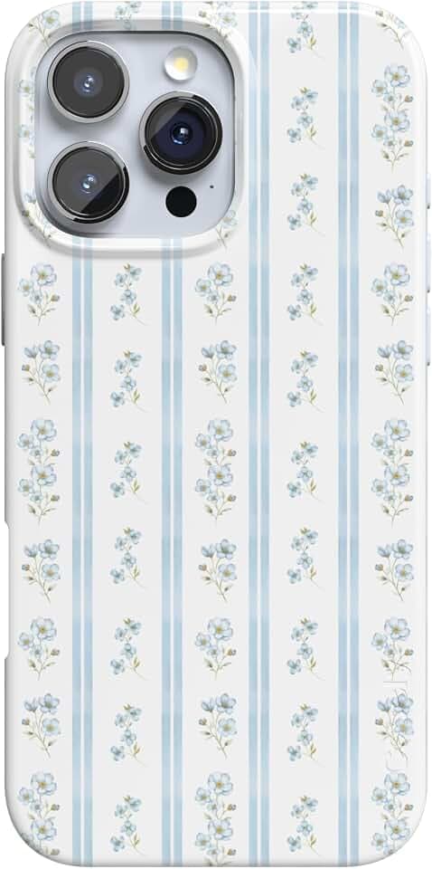 Casely iPhone 16 Pro Case | Cottage Stripe | Blue Floral | Compatible with MagSafe | Classic Ultra Thin Design