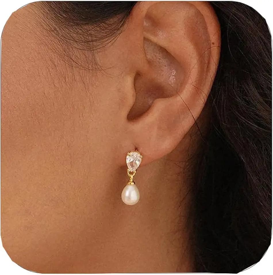 Pearl Earrings for Women, Dainty Pearl Drop Earrings