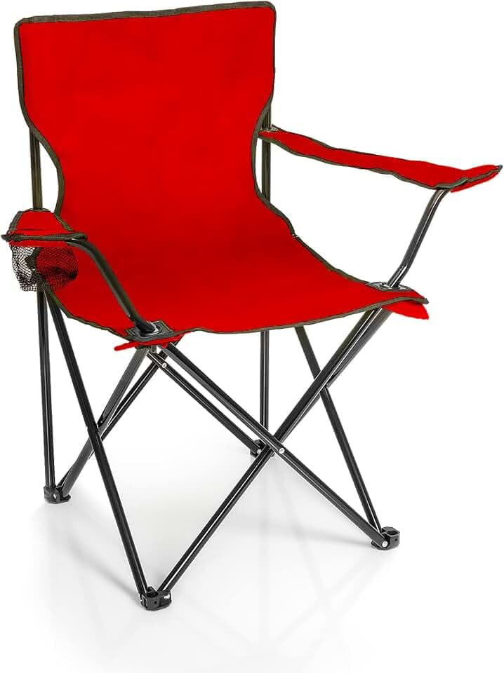 BigDean Faltstuhl ROT Campingstuhl Anglerstuhl mit Getränkehalter | Inklusive Tragetasche - Anglersessel klappbar - Klappstuhl Gartenstuhl Faltstuhl Relaxsessel Angelsessel faltbar