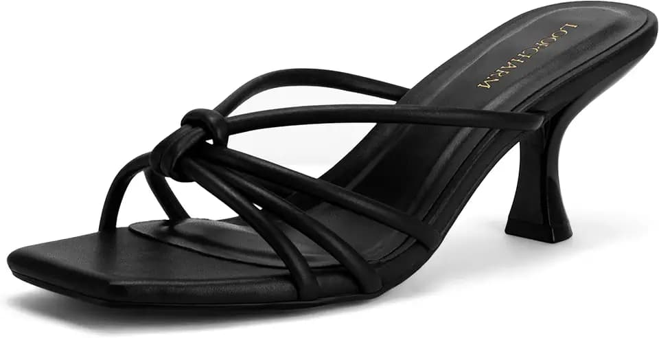 Women's Strappy Kitten Heel Knotted Square Open Toe Mule Sandals