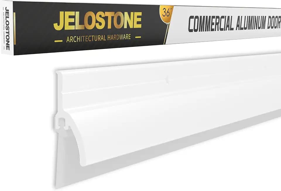 2 Pack – 36'' Door Bottom Sweep with Drip Cap(White Powder Coated) – Fire Rated Weather Stripping Door Seal Draft Stopper with Flex-V Vinyl Insert for Exterior & Interior Doors, JS-NV345
