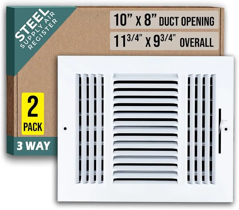 [2 Pack] Fits 10x8 Duct Opening 3 Way Steel Air Supply Diffuser by Handua | Register Vent Cover Grille for Sidewall and Ceiling | White | Outer Dimensions: 11.75" X 9.75"