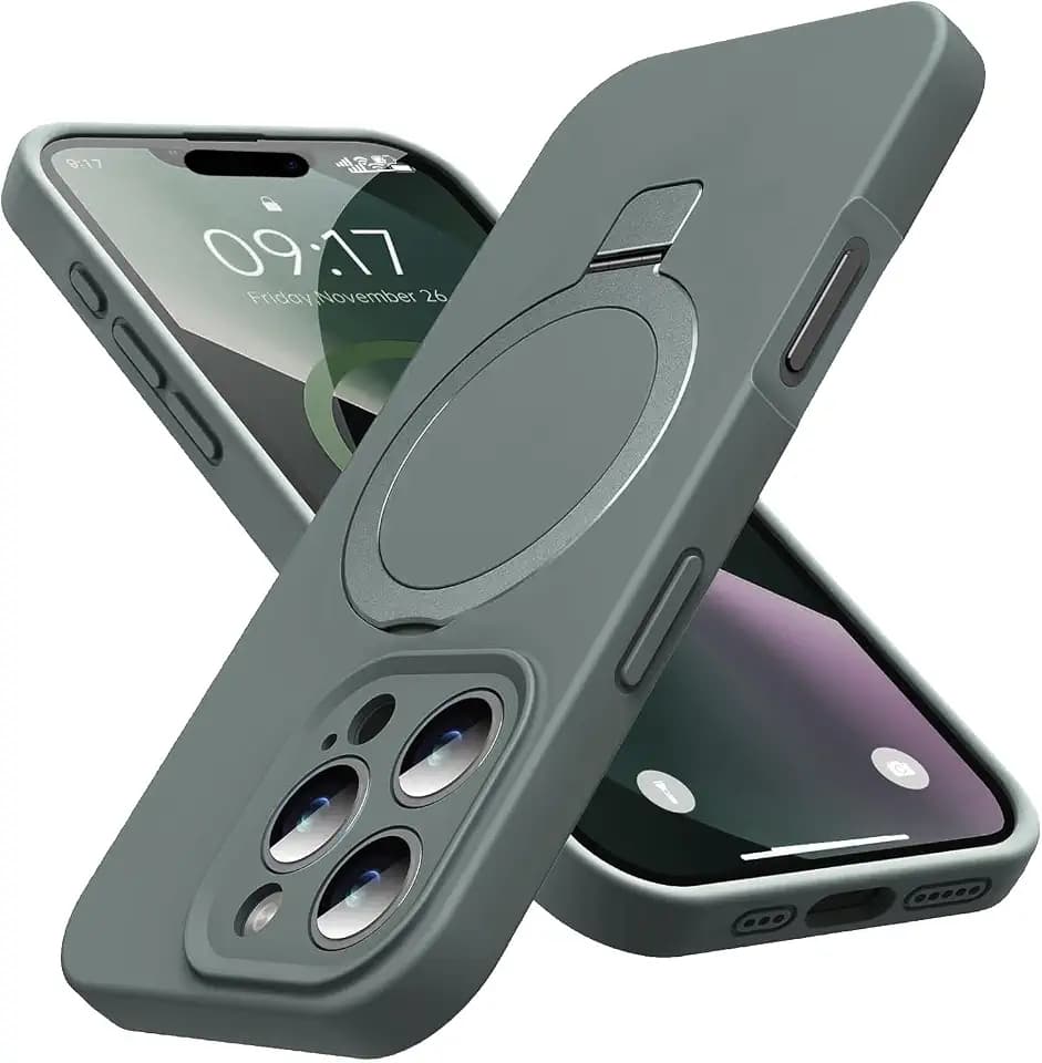 Magnetic for iPhone 16 Pro Case with Stand, [Liquid Silicone Feel & 360° Rotatable Ring] [Military-Grade Shockproof] [MagSafe Compatible] [Slim Fit Matte Phone Case]