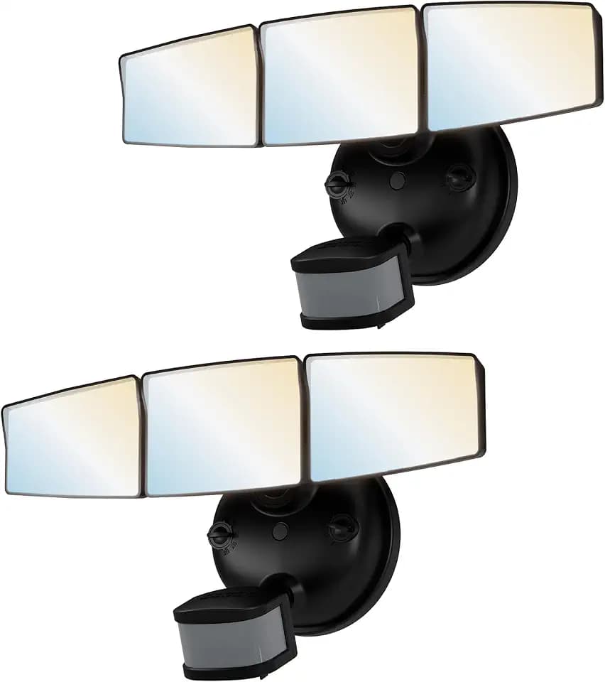 HALO Next Gen Hardwired LED Security Floodlight, 3 Head w/Motion Sensing, Dusk to Dawn,2 Pack Adjustable Brightness - Black