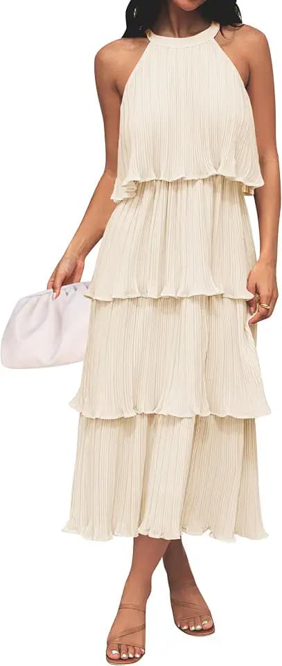 ZESICA Womens Summer Halter Ruffle Wedding Guest Midi Dresses