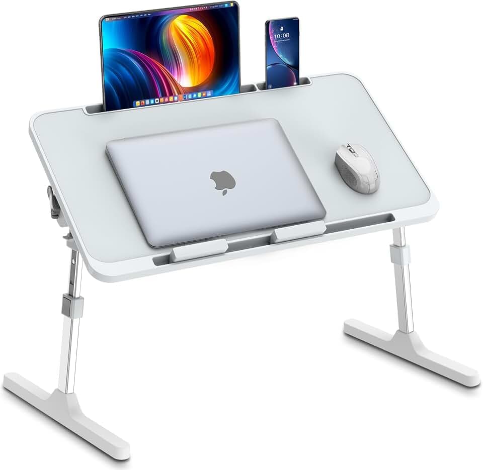 Zapuno Laptop Bed Desk, Height & Angle Adjustable Laptop Bed Tray Table Lap Stand with Tablet & Phone Slot, Light Weight Foldable Portable Lap Desk for Couch Chair Floor Desk for Adults, Kids