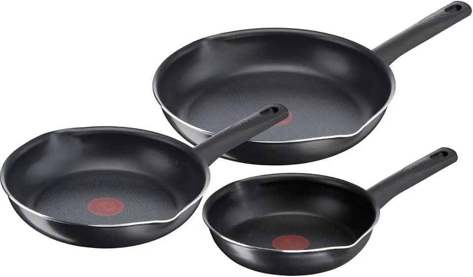Tefal Day By Day On 3-teiliges Pfannenset 20/24/28 cm, Antihaftbeschichtung, Thermo-Signal bei guter Brattemperatur, NICHT induktionsgeeignet, tiefe Form mit Ausgießer, Aluminium, B56490