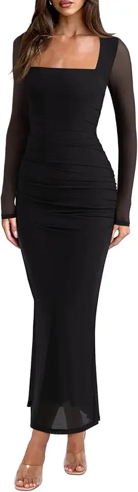 REORIA Womens Long Sleeve Wedding Guest Maxi Dresses