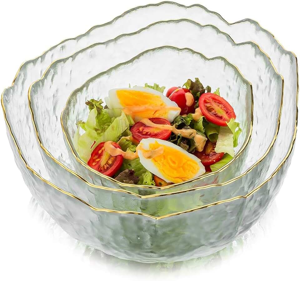 Glasseam 3er-Set Salatschüssel Set: Stapelbare Glasschale Dessertschalen