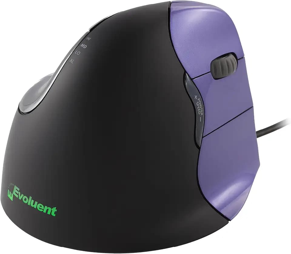 Evoluent – Inventor of The Vertical Mouse – VM4S Ergonomic Vertical Mouse Right Hand Small Wired USB, Sculpted for Comfort, Reduces Wrist Strain, 4 Speeds, 6 Customizable Buttons in Windows