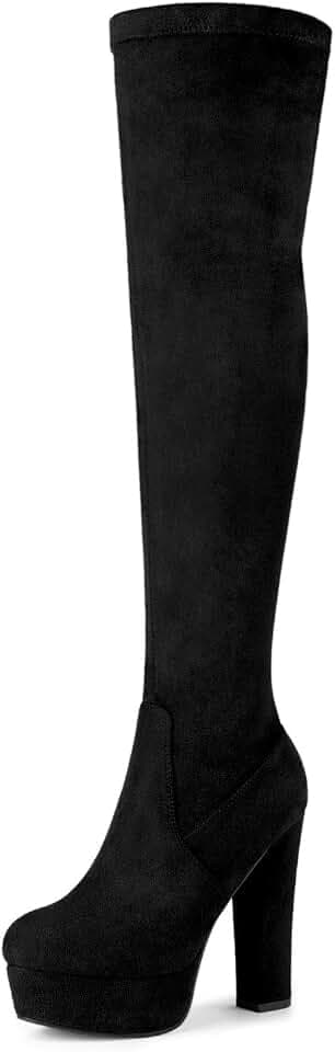 Allegra K Overknee-Stiefel mit Plateau und Blockabsatz für Damen