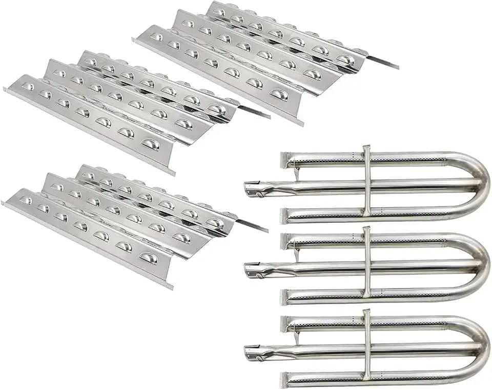 Shengyongh SS90191 Heat platess and 10911 (3-Pack) Replacement Parts for Perfect Flame 3019L, 3019LNG Gas Grill Models Stainless Steel Replacement Grill Parts SS Burner SS Heat Plate Repair Kit
