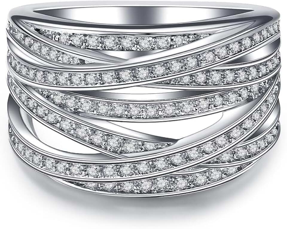 925 Sterling Silver Shiny Diamond Ring Multi-Layer Winding Cubic Zirconia Anniversary Ring White Topaz Cubic Zirconia CZ Diamond Elegant Eternity Engagement Wedding Band Ring
