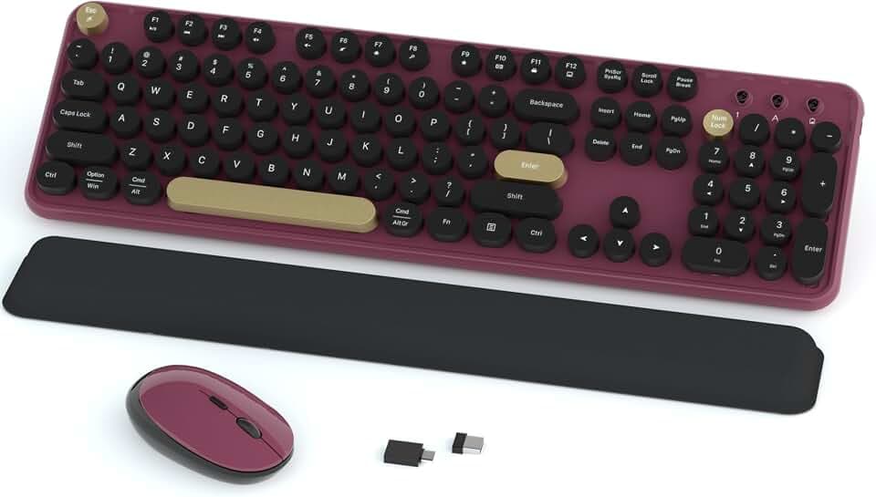 Links9+ Ergonomic Wireless Keyboard and Mouse Combo (Burgundy-Black)