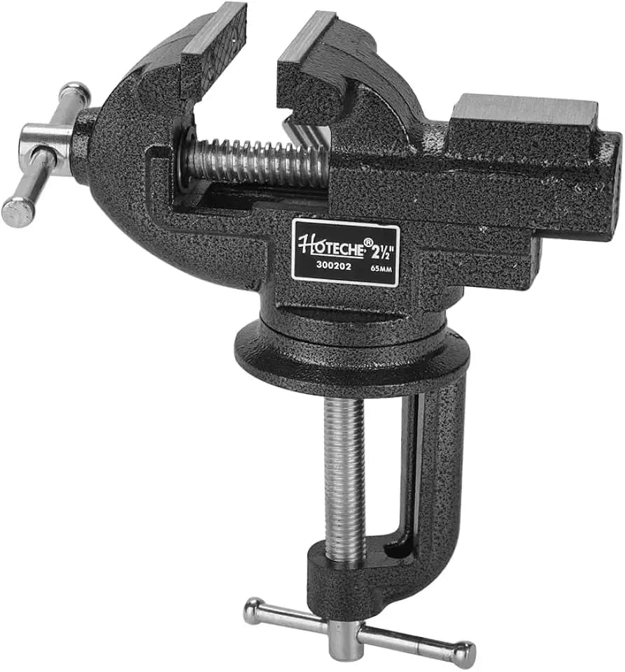 HOTECHE 2.5-Inch Universal Table Vise, 360° Swivel Base Bench Vise, Portable Clamp-On Work Bench Vice with Built-In Anvil for Hobby, Jewelry Making, Electronics, Woodworking, and Precision DIY Crafts