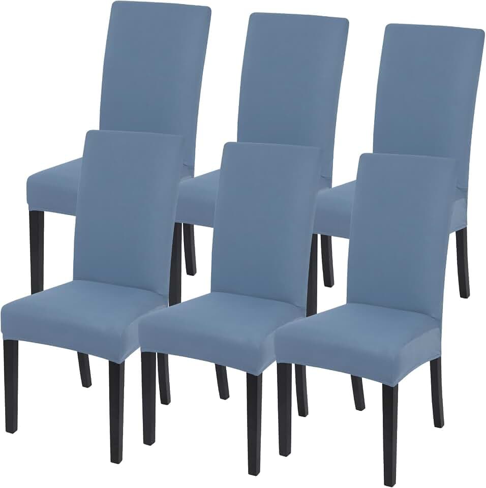 SearchI Dining Room Chair Covers Set of 6, Stretch Solid Color Parsons Chair Slipcovers Spandex Removable Washable Kitchen Chair Protector Cover for Dining Room, Hotel, Ceremony (Gray Blue)