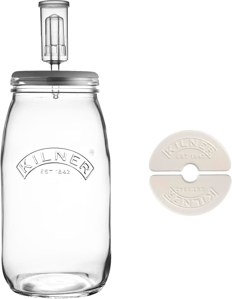 Kilner Fermentier Set 3 Liter, Einmachglas mit Gärdeckel, Keramikgewichte