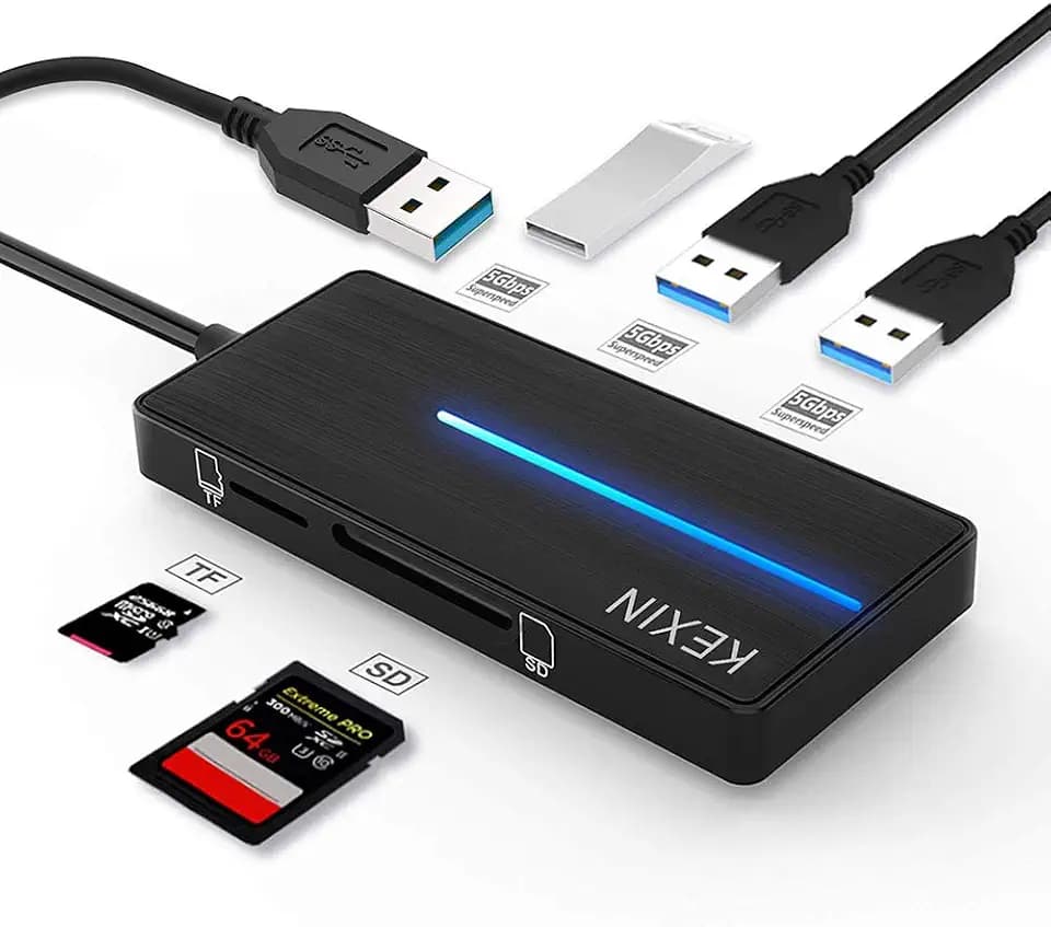 KEXIN USB Hub, Ultra Slim Extra Leich 5-in-1 USB Hubs mit 3 USB 3.0-Ports und SD/TF Kartenleser Datenübertragung mit 5 GBit/s Geschenk für PC, Tablet, Windows, Mac OS, Linux (Schwarz)