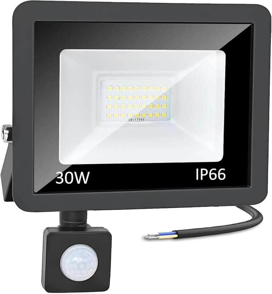 CREATESTAR LED Strahler Außen 30W mit Bewegungsmelder, Baustrahler 3000LM Außenstrahler 6500K Kaltweiß Scheinwerfer IP66 Wasserdicht, LED Fluter für Lager Garage Sportplatz Garten Hof Parkplatz