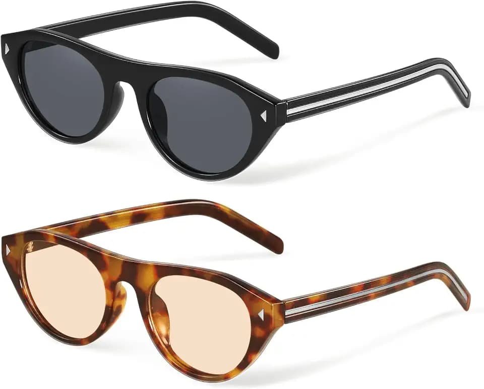 YDAOWKN Retro Small Oval Sunglasses for Women Men Narrow Trendy Sunnies